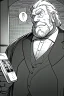 Placeholder: old man speak at phone, greyscale