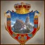 Placeholder: square coat of arms of a troglodyte city in the moutains, very detailed