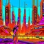 Placeholder: cyberpunk retro futuristic for comics from far away in orange