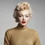 Placeholder: marilyn monroe, a bun, in a sweater made of golden glitter, v collar,, white background