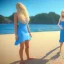 Placeholder: Beautiful full body woman blue eyes long blond hair in an hippy blue flower dress on a beach, unreal engine, 4k