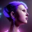 Placeholder: pretty purple short hair cyber woman, cold ambient, latex, cables, purpurin, blood, black, gold, piercings, brown, decorative color feathers, circuits, neon style, a lot of led lights, fog, rain, vibrant color, highly detailed, art stations, concept art, smooth, unreal engine 5, god rays, ray tracing, RTX, lumen lighting, ultra detail, volumetric lighting, 3d, finely drawn, high definition, high resolution.