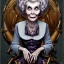 Placeholder: extrem tim burton style of old cruel lady stepmother, sharp focus