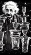 Placeholder: Albert Einstein, detailed and intricate calligraphy ink painting of a "cyborg Mad Scientist" holding beakers, outer space Background cosmic fractals, dystopian, concept art, unreal engine 5, god rays, ray tracing, RTX, lumen lighting, ultra detail, volumetric lighting, 3d, finely drawn, high definition, high resolution. award-winning: professional portrait: atmospheric: commanding: fantastical: clarity: 16k: ultra quality: striking: brilliance: stunning colors: amazing depth: masterfully crafted