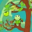 Placeholder: cartoon turtle and apple tree