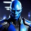 Placeholder: handsome blue-skinned alien soldier, mass effect style, masculine mysterious suave