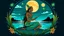 Placeholder: Fun, whimsical elements with bright colors and a sense of joy and creativity, A female huntress of Pacific Islander descent, resting on a beach at night under the full moon, wearing a grass skirt and a shell necklace, looking up at the sky, with calm waves lapping at the shore.