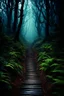 Placeholder: pathway leading into a Dark forest. fantasy