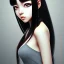 Placeholder: Japanese girl with big brown eyes and long black hair with bangs, cute, beautiful