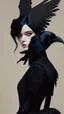 Placeholder: painting by koson ohara and marta bevacqua, portrait of a beautiful goth woman with black hair Caress a crow, wearing a black dress, 8k, high quality, highly detailed full body