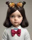 Placeholder: 3D. Hyperrealistic photograph of Mafalda in real life, with a bowtie or butterfly type bow on her head. Straight hair. (((Whole body)))