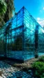 Placeholder: House in glass garden colored with light blue glass texture out of this world environment, Busch painting style