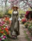 Placeholder: create a video , in a pretty nature of conuntry side a big mas of ramdom pretty flowers fall down and a beautiful lady in victorian clothing comes out and walks with cute in the flowers garde