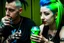 Placeholder: Un pareja punk, con crestas de colores azules y verdes beben unas latas de Coca Cola