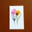 Placeholder: tiny watercolor of single long stem pressed flower, delicate arrangement, etsy, white parchment