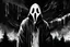 Placeholder: Ghostface from the Scream series, negative black and white Speedpaint with large brush strokes by, Junji Ito, Ismail Inceoglu, Gazelli, Kouta Hirano, Takato Yamamoto, paint splatter, white ink, a masterpiece, 8k resolution, trending on artstation, cute, gothic horror, terrifying, highly detailed and intricate