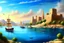 Placeholder: Realistic painting style, Nile, fortress, sailing boat