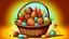 Placeholder: Fantasy cartoon illustration: a basket full of chocolate treats