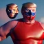 Placeholder: Realistic image of Donald trump wrestler, Mexican wrestling style, Mexican eyes wrestling mask, red and blue breeches, suspenders, retro style, 80s, vibrant color, highly detailed, sky background, concept art, unreal engine 5, god rays, ray tracing, RTX, lumen lighting, ultra detail, volumetric lighting, 3d, finely drawn, high definition, high resolution.