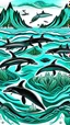 Placeholder: A turquoise glacial ocean with orcas designed in Navajo baskets