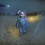 Placeholder: toddler wearing pyjamas in a field at night