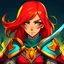 Placeholder: Lina from Dota 2 in anime style with shining eyes and a katana