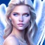 Placeholder: portrait of a beautiful woman with an angel face smiling,long blond hair, blue eyes, pink and blue dress, jewels, soft light aura