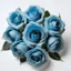 Placeholder: Several light blue roses, arranged next to each other of varying sizes, in the form of a quarter-circle arc, starting from a small rose, and the middle being medium and large sized roses, and at the end, small roses.