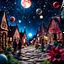 Placeholder: Detailed people, creepy street made of modeling clay, naïve, village, stars and planets, splimapys, sun, splops, volumetric light, giant flowers, naïve, Tim Burton, strong texture, st, orero dream, extreme detail, Max Ernst, decal, rich moody colors, sparkles, Harry Potter, bokeh, odd, sbuc