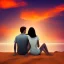 Placeholder: 2 lovers watching the sunset sitting in the sand on a sand island