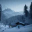 Placeholder: Five people hunting in a snowy forest, sense of fear, mountain hut in the background, Alps, night, 8k, HD, cinematography, photorealistic, Cinematic, Color Grading, Ultra-Wide Angle, Depth of Field, hyper-detailed, beautifully color-coded, insane details, intricate details, beautifully color graded, Cinematic, Color Grading, Editorial Photography, Depth of Field, DOF, Tilt Blur, White Balance, 32k, Super-Resolution, Megapixel, ProPhoto RGB, VR, Halfrear Lighting, Backlight, Natural Lighting