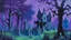 Placeholder: A purple haunted mansion near a graveyard with undead spirits painted by Claude Monet