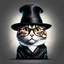 Placeholder: Drawing of a surprised cat with black jacket, hat and glasses, NFT style