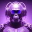 Placeholder: A beautiful portrait of a cyborg monkey purple neon color scheme, high key lighting, volumetric light high details psychedelic background