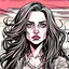 Placeholder: create a comic style portrait of a beautiful young woman with long black wavy hair and hazel eyes in an apocalypse