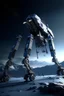 Placeholder: I want an image of a eight legged mechanical walker mech scaling the side of mout everest at night, it has a smooth surface