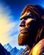 Placeholder: Retrato lel hombre de Neandertal cazando en las montañas cara completa visible colores complementarios arte digital foto realista obra de arte hiperdetallada intrincada sombras 3D iluminación cinematografica 8k 3D cuerpo completo clima soleado nubes