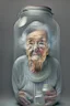 Placeholder: Elderly woman in a huge jar