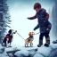 Placeholder: little boy walking on a moutain with a dog