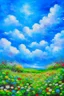 Placeholder: impressionism nature peace communication compassion tranquility blue sky meadow fluffy clouds flowers monet expressionism