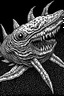 Placeholder: Moth / shark hybrid in the style of "Berserk" manga. B/w.