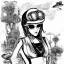 Placeholder: great illustrator, spanish, pencil sketch of a cute girl, beautiful, steampunk syle, black and white. Helmet with tubes. glasses. Machinery in the background. robotic bird flying. High details.