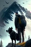 Placeholder: Escape to the mountains, Guy and black dog