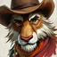 Placeholder: fantasy, oil color , strokes, stylistic, portrait, illustration, furry, cowboy .personable face