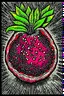 Placeholder: Vintage pop art style, pomegranate fruit open