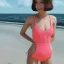 Placeholder: girl look beautiful wear swimsuit in beach full body, close-up, short hair, smile, 8k ,rtx ,eyebrows like serious,facing left, hyper realistis