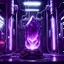 Placeholder: large purple crystal hooked up to an energy supply, inside a power station, cyberpunk style, minimal, clean layout