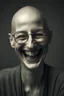 Placeholder: bald dark laugh woman glasses