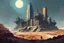 Placeholder: illustration of the battle torn ruins of a vast crumbling , post apocalyptic temple complex set in the wastes of an unknown industrial planet, in the sci fi style of Sparth, Dan McPharlin and the comic book graphic style of Jean-Giraud Moebius, finely lined, highly detailed gritty stone textures, in subdued natural colors