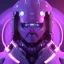 Placeholder: Handsome Robot face, Sci-fi character, purple backlight, pink and purple, scifi suit, profile, purple background